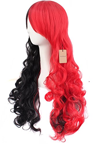 MapofBeauty Multi-color Lolita Long Curly Clip on Ponytails Cosplay Wig (Black/ Red)