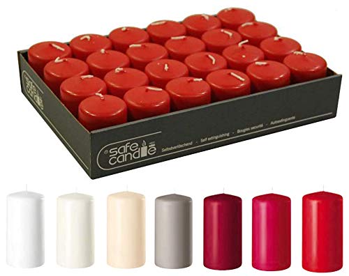 Pillar Candles (safe candle) – wax candles/pillar candles/advent candles (ruby, large: height 15 cm/diameter 6 cm, pack of 12)
