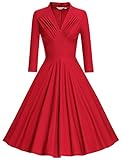 MUXXN Women's V Neck Elegant 3/4 Sleeve Vintage Bridesmaid Party Dress