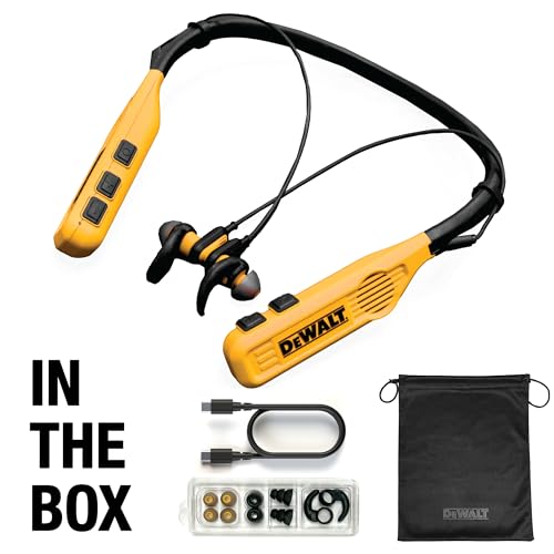 DEWALT 2-in-1 Neckband Bluetooth Headphones w/Built-In Speakers, Jobsite Wearable Speaker & Around Neck Headphones, Wireless Bluetooth Headset, 60+ Hrs, Hands-Free Music & Calls, Carry Pouch Included