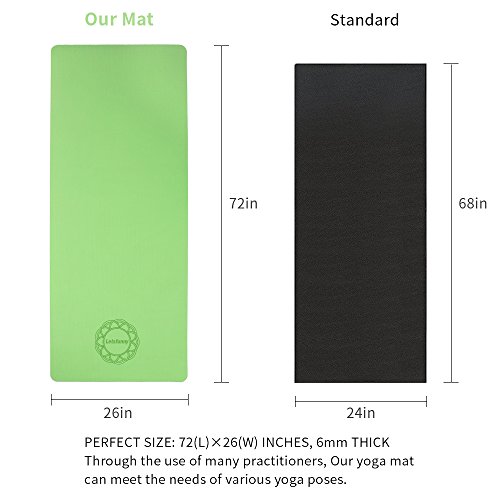 Non Slip Yoga Mat 72" x 28", LetsFunny Eco Friendly Non-Toxic Anti- tear Double Layer TPE Exercise Workout Mat with Carrying Strap (Small Green)