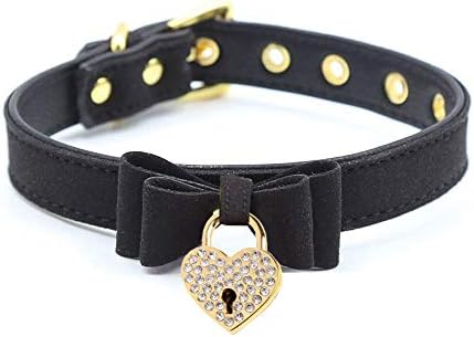 LEWECEEOPU Leather Bow Collar Necklace Choker with Bell Cat Cosplay Kitty Necklace Choker Collar for Women