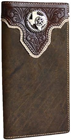 Men western texas star state map concho slim leather long bifold wallet