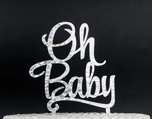 Qttier Oh Baby Cake Topper, Baby Shower Premium Quality Party Decorations with Cardboard Packaging Silver Glitter
