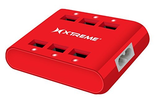 Rebelite USB Desktop Charging Station w/ 6 Ports & 4.8 Amps for iPhone, iPad, iPod, Samsung Galaxy, Android Phones, & Other Phones, Tablets, mp3 Players & Any Other USB Device (Rebel Red)