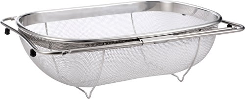 Pro Chef Kitchen Tools Stainless Steel Over the Sink Strainer - 6 Quart Fine Mesh Sieve Metal Colander Extendable Collapsible Handles Expands Over All Sinks for Washing Vegetables or Draining Pasta