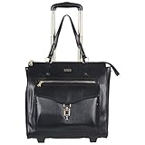 Aimee Kestenberg Isla Women's Saffiano Faux Leather 2-Wheel 15in Laptop & Tablet Anti-Theft RFID Business Case / Carry-On Travel Tote, Black