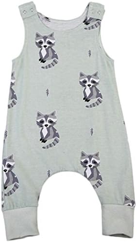 Clearance! Quistal Newborn Infant Baby Boys Girls Cat Print Sleeveless Rompers Jumpsuit Kids Clothes (6-12 Months, Green)
