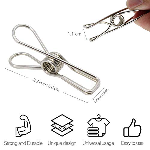Peg Bag with Clothes Pegs, 100 Pack Powerful Stainless Steel Clips in Weather Resistant Laundry Peg Bag with Hanging Hook for Wash Line - Thumbnail 3