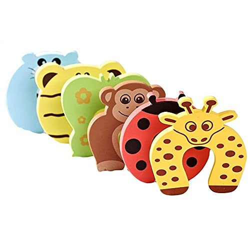 AKORD Baby Safety Foam Door Stoppers, Animal Design, Pack of 6