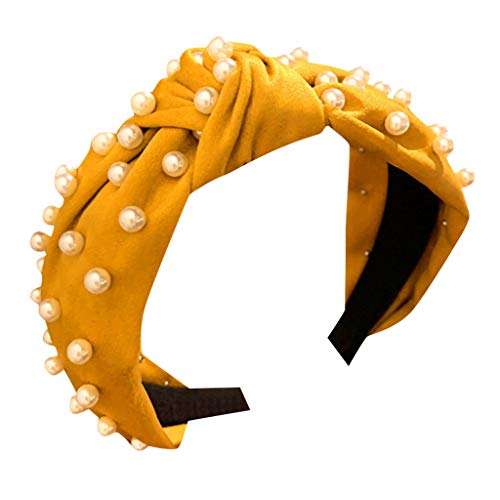 Hongxin Womens Headband, Womens Sweatband & Sports Headband for Running, Crossfit, Cycling, Yoga - Women's Crystal Headband Fabric Hairband Head Wrap Hair Band Accessories (Yellow)