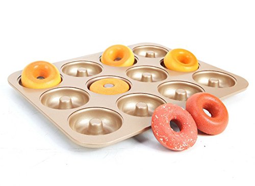 Doughnut Pan 12 Cavity Donut Baking Maker Non Stick Cake Mold Gold Carbon Steel 2.75"