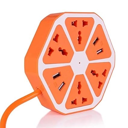 Heypex Hexagon Socket Extension Board with 4USB 2.0Amp Charging Point -PowerCube Sockets EU Plug 4 Outlets and 4 USB Ports Adapter , 1.7 m Cable ExtensionAdapter MultiSocket (Colour May Vary)