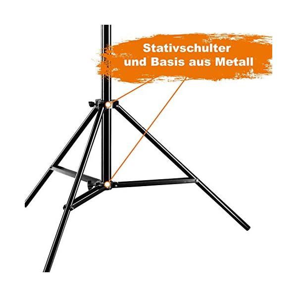 Walimex pro WT-420 Lampenstativ 420cm - Lichtstativ mit Federdämpfung, Höhe max 420cm, Traglast 7,5 kg, 40mm Rohre, Aluminium Leuchtenstativ für Fotografie Studio Outdoor, schwarz – Bild 6