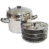 TABAKH IC-205 5-Rack Stainless Steel Idli Cooker with Strong Handles,Silver,Medium