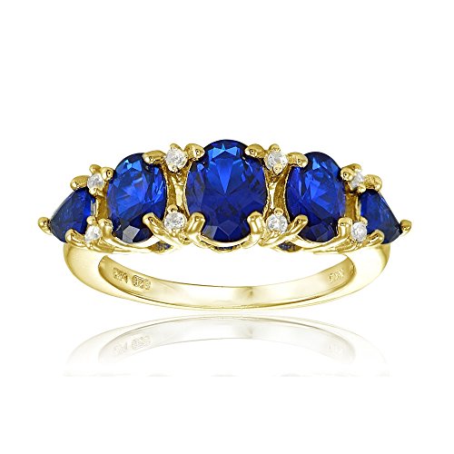 Yellow gold flashed sterling silver created blue sapphi…