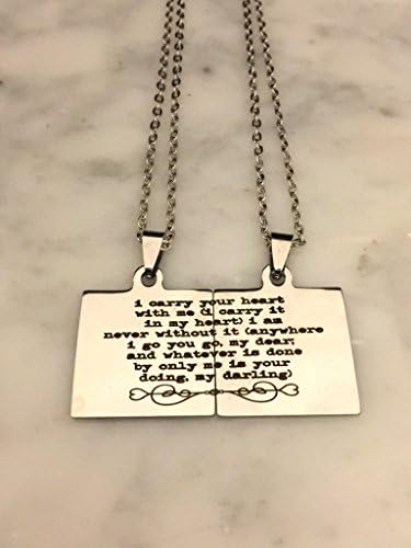 I Carry Your Heart With Me, I Carry It In My Heart, ee Cummings, ee Cummings quote, ee Cummings Necklace, Literary Necklace, Gift for Her