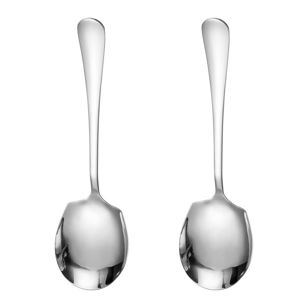 2 Pcs Stainless Steel Large Buffet Serving Spoons Stainless Steel Serving Spoon Silver Serving Spoons with Long Handle for Kitchen Restaurant Banquet (Round Head Shovel)