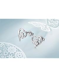 Pendientes hipoalergénicos de plata de ley 925 con forma de corazón y circonita cúbica con diseño de cachorro de gato, regalo para mujeres y adolescentes (sin níquel)
