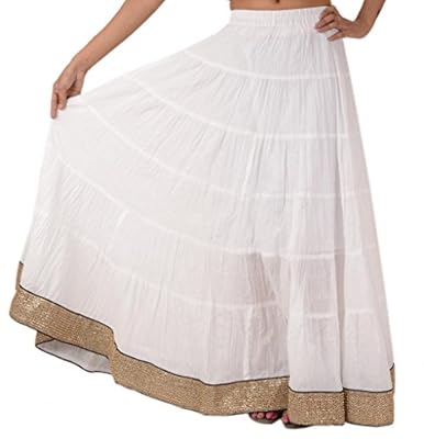 Skirts N Scarves Women's Long/Maxi Cotton Skirt with Golden Lace Border
