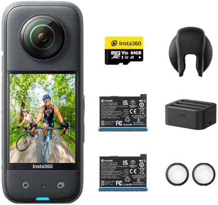 X3 Kit de batería – Action CAM 360 Impermeable con Sensor de 1/2 Pulgadas, Fotos 360 de 72 MP, vídeo 360 5.7 K, estabilización, Pantalla táctil de 2,29 Pulgadas, vibración, edición IA,