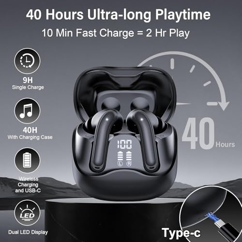 Bluetooth Headphones with Hybrid Active Noise Cancellation, In-Ear Headphones Wireless Bluetooth 5.4, 6Mic, 49 Hours Playback, Powerful Bass, 8 EQ Modes, App Control, Wireless Charging, Multipoint