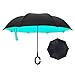 Ylovetoys Inverted Umbrella with C-Shaped Handle Inside Out Windproof Umbrella Upside Down Reverse Umbrella Double Layer Travel Umbrella (Green Inside)