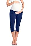 Beachcoco Women's Maternity Fold Over Comfortable Lounge Pants (M, Navy Capri)