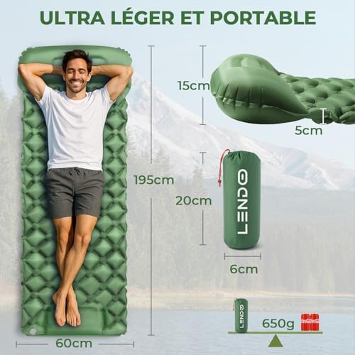 Matelas de Camping, Tapis de Camp Gonflable 195cm*60cm