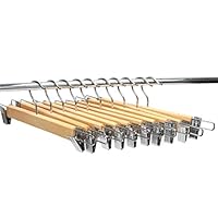 LOHAS Home 10-Pack Natural Finish Wooden Pant Skirt Hangers with 2-Adjustable Anti-Rust Clips