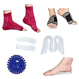 Plantar Fasciitis Foot Sleeve (1 Pair), Cushioned Arch Support (1 Pair), Gel Heel Grips/Cushion Pads (1 Pair), Spiky Foot Massage Ball (1 Piece) & U-Shape Heel Cups (1 Pair) - (Pack of 9)