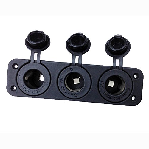 Carviya Waterproof Motorcycle Three Car Cigarette Lighter Splitter 12V Charger Power Socket Adapter Plate Panel Mount 3 Hole + 4 Screws 4 Screw Caps