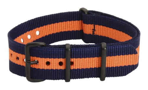 Clockwork Synergy Premium Nylon Nato Watch Straps bands PVD Black Hardware (20mm, Navy / Orange)