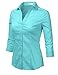 Doublju Basic 3/4 Sleeve Cotton Button Down Collared Shirts For Women With Plus Size