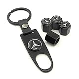 iDoood Steel Car Air Tire Valve Caps and Black Keychain Combo Set for Mercedes Benz