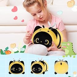 Mewaii Cute Black Cat Bee Plush Pillow, Kawaii
