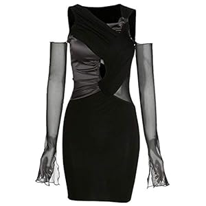 Kcibyvx Dames herfstjurk lange mouwen schoudervrij bodycon mini-jurk sexy H-out gothic jurk met V-hals gestapelde…