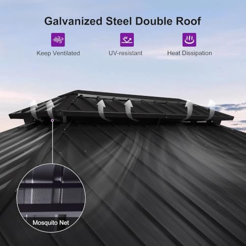 PURPLE LEAF 10x14 Hardtop Gazebo with Aluminum Frame, Ventilated Steel Roof & Detachable Curtains image 29
