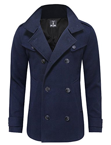 Tom's Ware Mens Stylish Fashion Classic Wool Double Breasted Pea Coat TWCC06-NAVY-US XXL