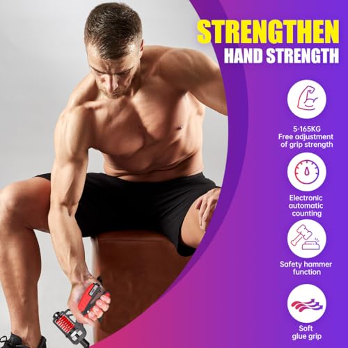 Hand Grip Ajustável 3 em 1, 5-165 kg, com Contador Mecânico e Martelo de Emergência, Fortalecedor de Força de Pegada para Musculação, Segurança Veicular