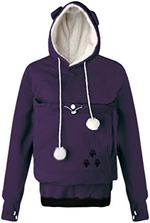 Mordarli Women's Fleece Hoodies Pet Holder Cat Dog Kangaroo Pouch Carriers Pullover Sweatshirts Plus Size