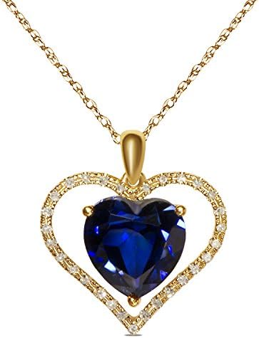 1/8CTTW Diamond with Created Sapphire in 10k Yellow Gold Pendant with Complimentary 18 Chain