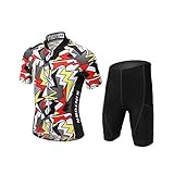 CH&Q Kids Cycling Jersey Set Boys Girls 3D Padded Shorts Road Mountain Bike Short Sleeve Jersey Set/Top/Shorts