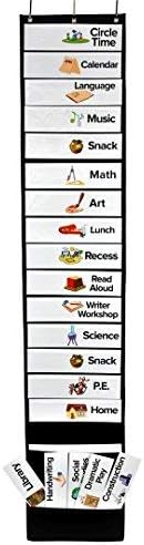 Daily Schedule Pocket Chart for Classroom - Includes Visual and Blank Scheduling Sentence Strips for Toddler and Preschool Homeschool, Daycare, and Kindergarten Teaching Supplies