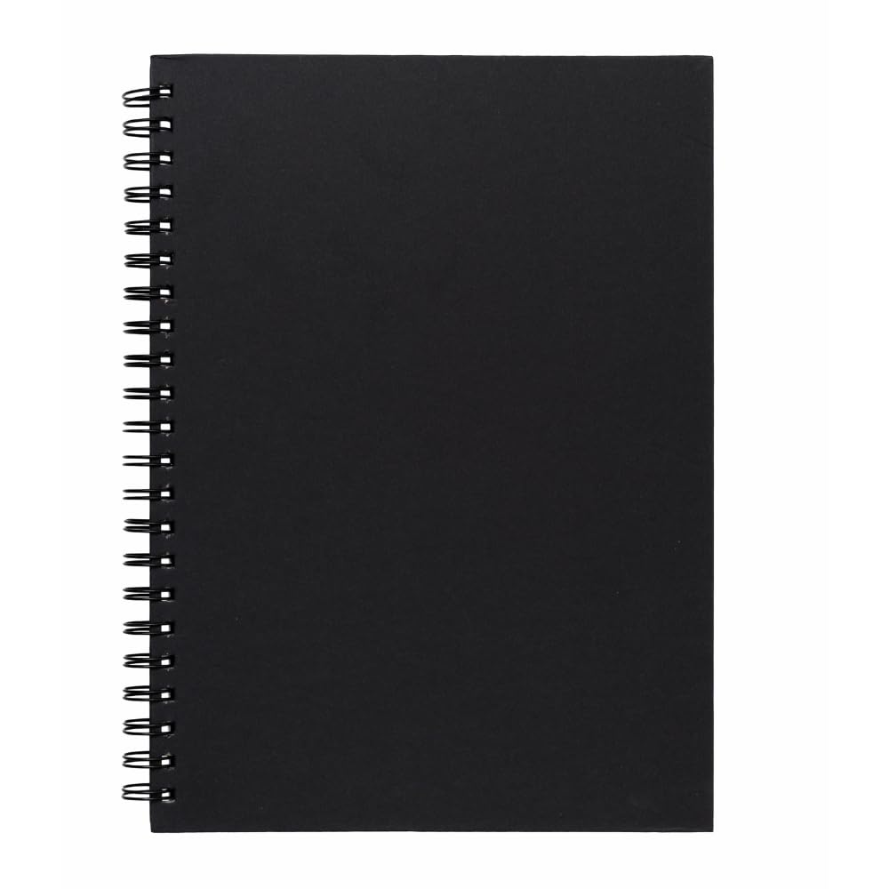 Hawksbill A4 Sketchbook Black Sketch Book 40 Sheets/80 Pages 150GSM Hardback Spiral Black Sketchbook Art Book for Home Uni College School & Office Use