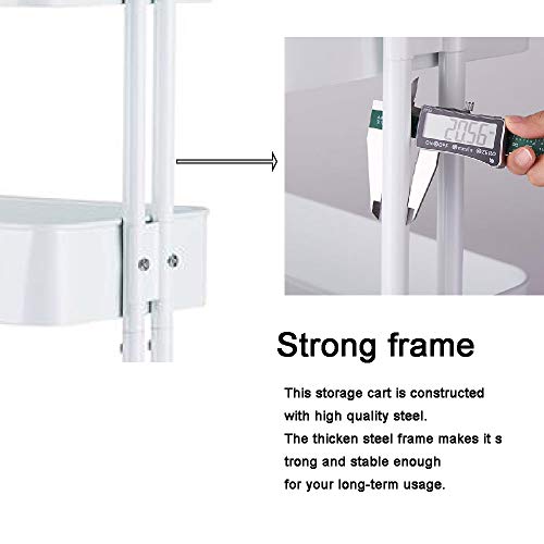 3-Tier Rolling Utility Cart, Multi-Purpose Storage Cart, Trolley Cart with Handles and Roller Wheels Craft Cart, Easy Assembly, for Office, Home, Kitchen, Bedroom, Bathroom (White with Handle) - Thumbnail 3