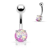 Synthetic Opal Glitter Prong Set 316L Surgical Steel Belly Button Ring (Sold Individually)