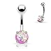 Synthetic Opal Glitter Prong Set 316L Surgical Steel Belly Button Ring (Sold Individually)