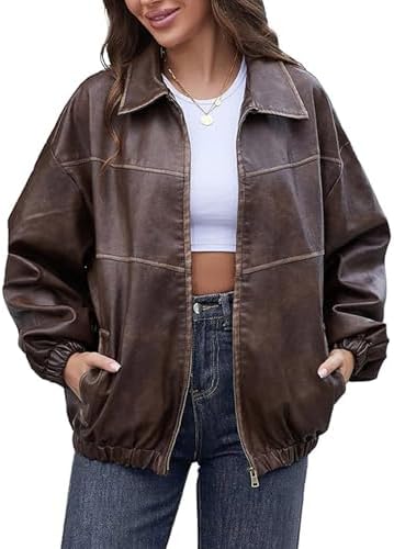 ジャケット・アウター DeadStock 00s docking leather jacket y2k Flixxo Y2K Faux Leather Jacket Women Dark Academia Oversized
