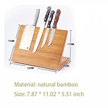 QIKEBamboo Magnetic Knife Block Stand Holder Strong magnetic Compatible with all size knife - Thumbnail 3